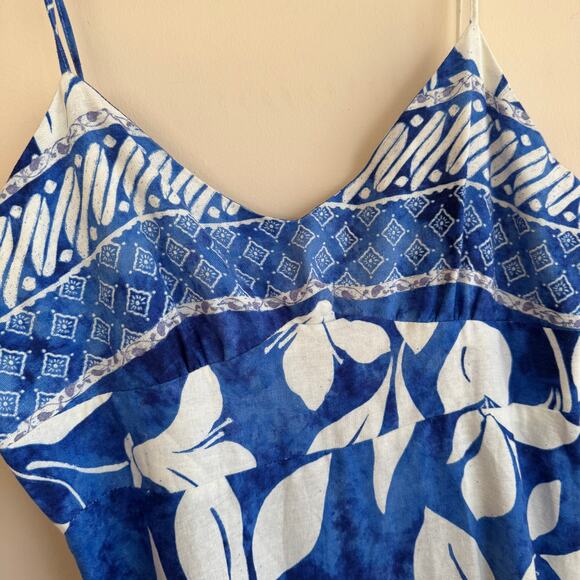 Zara Linen Maxi Dress Blue White Floral Sz L Strap - Picture 3 of 6